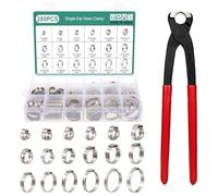 Faankiton 280PCS Single Ear Hose Clamp, Pipe Clamps Fuel Line Clip, 304 Stainless Steel Adjustable Cinch Clamps, 18 Sizes 5.3-37.6mm Crimp Stepless Hose Clamp Assortment Kit, Hose Clips with Pliers