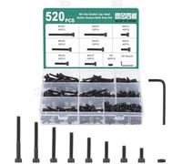 Faankiton 520 Pieces M4 Hex Socket Head Cap Button Screws Nuts and Bolts Set, 12.9 Carbon Steel Flat Cylindrical Assortment Kit, Hexagon Socket Head Cap Screws with the Hexagon Wrench