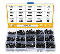 Faankiton 560PCS M3 M4 M5 Hex Socket Head Cap Button Screws Nuts and Bolts Set, 12.9 Carbon Steel Flat head Cylindrical Screws Assortment Kit, Hexagon Socket Head Cap Screws with the Hexagon Wrench