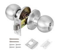 Faankiton Privacy Keyless Lock Set Stainless Steel Interior Door Knobs, Privacy Door Knob with Lock Sets Round Interior Door Handle for Bedroom/Bathroom, 1 Pack (Privacy Door Lock, Silver)
