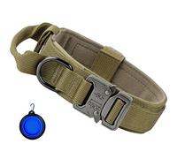Faankiton Tactical Dog Collar Military Dog Collar Adjustable Nylon Dog Collar Heavy Duty Metal Buckle Strap Handle For Dog Training with One Foldable Dog Bowl (L, Brown)