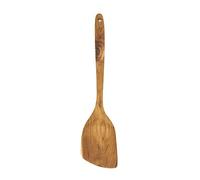 FAAY 13.5” Stir Fry Wooden Spatula for Left Hand, Ergonomic Handle Saute Paddle, Healthy Wood Turner, Handcraft from High Moist Resistance Golden Teak