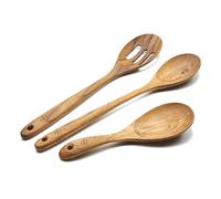 FAAY 3-in-1 Wooden Spoons Handcrafted Golden Teak Kitchen Utensils Including 13.5 Inch Cooking Spoon, Slotted Spoon and 9 Inch Versatile Spoon, 100% Natural & Eco Friendly