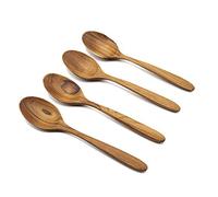 FAAY 4 Pcs Teak Wooden Spoons, 8 Inch Wood Soup Spoons Handcraft from High Moist-Resistance Teakwood | Healthy Wooden Spoons for Eating