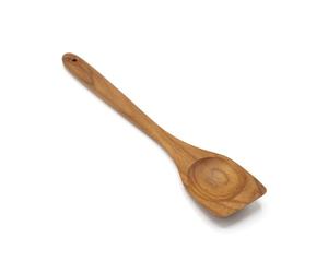 FAAY Left-Hand Wooden Chopper - 13.5” Teak Meat Chopper for Left-Handed Cooking, Flat-Edge Tool for Breaking Up Ground Beef, Scraping & Stirring, Handcrafted Thai Teak, Safe for Nonstick Cookware