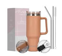 FAB | 40oz Tumbler with Straw, 2Lids and Handle | Stainless Steel Insulated Cup for Hot & Cold Drinks | Double Wall Travel Flask | Iced Coffee Mug| Beige