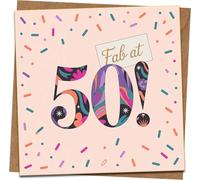 Fab at 50! 50th Birthday Card - 145mm x 145mm Square Greeting Card with Kraft Envelope, Confetti Design, Milestone 50 Birthday Card for Women or Men