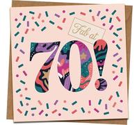 Fab at 70 Birthday Card - 145mm Square Greeting Card with Kraft Envelope, Colorful Confetti Design, 70th Birthday Celebration Card for Women or Men