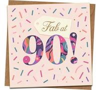 Fab at 90 Birthday Card, 145mm x 145mm Square, Confetti Design, 90th Birthday Greeting Card with Kraft Envelope, Colorful Fun Milestone Card for Women or Men