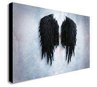 FAB BANKSY Black Angel Wings Canvas Wall Art Framed Print - Ready to Hang (A4 12x8)