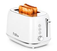Fab by Kitchen in the box Toaster 2 Slice Extra Wide Slot, 7 Browning Level | Stainless Steel Toaster with Defrost, Reheat & Cancel Functions, Removable Crumb Tray, 800W, Compact 2 Slice Toaster (White)