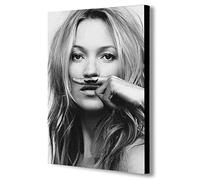 FAB Kate Moss Moustache - Canvas Wall Art Framed Print - Various Sizes (A3 16x12 inches)