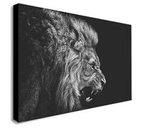 FAB Lion Roar - Black and White - Canvas Wall Art Framed Print - Various sizes (A0 47x33 inches)