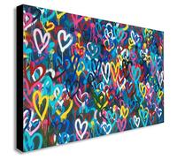 FAB Love Hearts Graffiti - Canvas Wall Art Framed Print - Various Sizes (A2 24x16 inches)