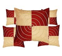 Fab Nation 16x16 inches Maroon, Cream, Golden Colored, Dupion Silk- Set of 5 Cushion Covers