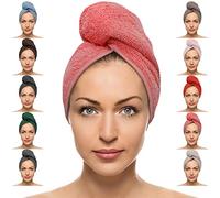 FAB-ON UK Hair Dry Towel 100% Cotton Turban Style Instant Drying Quick Absorbent Lightweight Button & Loop Closure One Size Hair Dry Cap For Curly Long Hair 64x24 CM