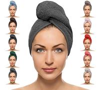 FAB-ON UK Hair Dry Towel 100% Cotton Turban Style Instant Drying Quick Absorbent Lightweight Button & Loop Closure One Size Hair Dry Cap For Curly Long Hair 64x24 CM