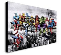 FAB Superheroes Lunch Atop Skyscraper - Canvas Wall Art Framed Print (A2 24x16 inches)