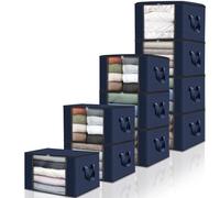 Fab totes 10 Pack Clothes Storage, Foldable Thick Fabric Blanket Storage Bags, Containers for Organizing Bedroom, Closet, Clothing, Comforter,Closet Organization with Handle,Blue