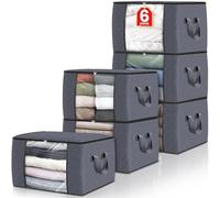 Fab totes 6 Pack Clothes Storage, Foldable Thick Fabric Blanket Storage Bags, Storage Containers for Organizing Bedroom, Closet, Clothing, Comforter, Organization and Storage with Handle,Grey