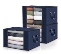 Fab totes Storage Bags,Clothes Blanket Storage Bins Foldable Closet Organizers with Reinforced Handle for Home Dorm Storage and Organization,Fabric Bags for Organizing Sheets,Clothing (Blue,3 Pack)