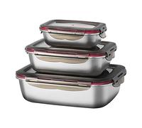 FAB4HOME Leak-proof Stainless Steel Food Storage Container Set of 3 Meal Prep Food Container with Lids Metal Fresh Storage Container for Freezer Oven Dishwasher Safe, 600ml/ 1500ml/ 2900ml Stackable