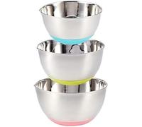 FAB4HOME Mixing Bowls 3 Pieces Stainless Steel Mixing Bowl Set Mixing Bowl with Spout Nesting Metal Bowl for Baking Cooking Food Preparing 1.5L/ 3L/ 5L Dishwasher Safe (with Silicone Bottom, 1)