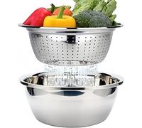 FAB4HOME Stainless Steel Colander with Bowl Colander Mixing Bowl Metal Food Strainer Kitchen Food Preparation Set, 26cm