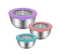 FAB4HOME Stainless Steel Mixing Bowl with Lids Set of 3 Nesting Metal Bowl with Airtight Lids for Baking Cooking Food Preparing & Storage 1.25L/ 2L/ 3L Dishwasher Safe