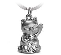 FABACH CHARM Key Ring - Silver Metal Maneki Neko Lucky Cat - Unisex Accessory