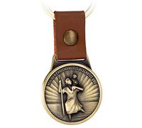 FABACH Christopher Keyring on Leather Strap - Patron Saint for Drivers and Travellers - Saint Christopher Badge Car Lucky Charm - Guardian Angel Car Motorcycle Pendant Modern, Antique bronze (Brown)