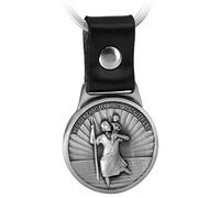 FABACH Christopher Keyring on Leather Strap - Patron Saint for Drivers and Travellers - Saint Christopher Badge Car Lucky Charm - Guardian Angel Car Motorcycle Pendant Modern, silver (Black)