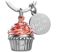 FABACH Cupcake Keyring Sweety with Engraving - Muffin Tart Lucky Charm for Best Friend or Partner - Love Gift - You Bake Me Happy