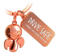 FABACH Guardian Angel Keyring Happy with Engraving - Cute Car Keyring with Metal Message for Drivers - Gift Lucky Charm Car Driving Licence - Drive Safe, Rose Gold, standard size
