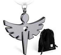 FABACH Guardian Angel Keyring with Heart - Elegant Angel Pendant made of Metal in Silver, Rose-gold, Black - Good Luck Charm Gift for Car Driving Licence, 1 x silver (shiny)