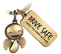 FABACH Happy Guardian Angel Keyring with Engraving - Cute Car Key Ring with Message Made of Metal for Drivers - Gift Lucky Charm Car Driving Licence - Drive Safe