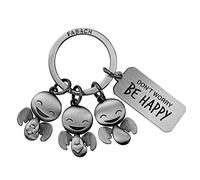 FABACH Happy Trio Guardian Angel Keyring Engraved - Lucky Angel Motivational Gift - Don't Worry Be Happy, Antique Silver, Taille unique, Classic