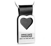 FABACH Heart Keyring with Engraving Leather Car Lucky Charm Pendant Drive Safe Handsome I Need You Here with Me