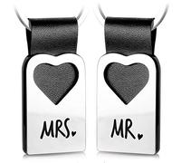 FABACH Heart Keyring with Engraving Made of Leather - Gifts for Wedding, Marriage, Wedding Gifts for Bride and Groom Gift for Couple - Mr. Mrs., black, black, Classic