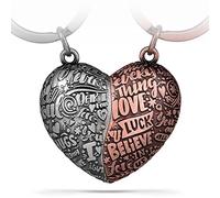 FABACH Heart Puzzle Keyring - Love Puzzle Piece Partner Pendant Heart - I Love You Partner Keyring Couples - Couples Love Gifts Partner Wedding Anniversary, Silver/rose gold.