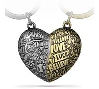 FABACH Heart Puzzle Keyring - Love Puzzle Piece Partner Pendant Heart - I Love You Partner Keyring Couples - Couples Love Gifts Partner Wedding Anniversary, Silver/bronze