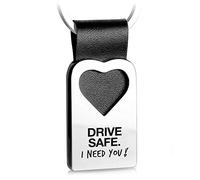 FABACH Leather Heart Keychain - Drive Safe I Need You! - Romantic Gift for Partner or Family
