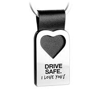 FABACH Leather Heart Keyring with Engraving - Car Lucky Charm Pendant Drive Safe I Love You, black, standard size, Classic, elegant