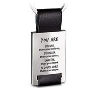 FABACH Leather Keyring with Engraving - Engraved Car Lucky Charm Pendant - Motivation for Your Favourite Person - You are Braver, Stronger, Smarter & Loved More Than You Know, black, standard size,