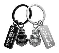 FABACH Love Keyring for Couples - 2 Otters with Heart - I Love You Keyring Partner - Girlfriend Gift Love - Couple Keyring Couple Love Gifts Anniversary, Black and silver, standard size, Modern
