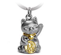 FABACH Maneki Neko Lucky Cat Key Ring - Cute Lucky Charm - Metal Keyring, Gold