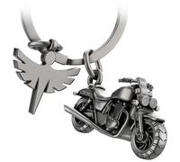 FABACH Motorcycle Key Chain with Guardian Angel, Antique Silver