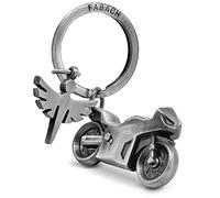 FABACH Motorcycle Keyring with Guardian Angel Gift Angel Keyring for Motorcyclists Gifts Motorcycle Keyring Lucky Charm Drive Carefully, Antique silver, standard size, Keyring