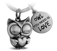 FABACH Owl Keychain in Antique Silver, Made of Metal - Cute Owly with Heart and Engraving - Good Luck Charm for Women - Keyring and Pendant
