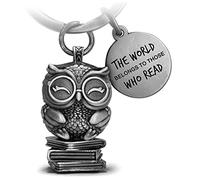 FABACH Owl Keyring Book Owl with Engraving - Reading Gifts for Book Lovers - Cute Keyring Owl for Viellers - Bookworm Gift Reader Gifts, Antique silver
